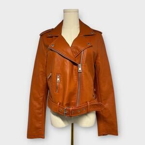 Levi's Faux Leather Belted Moto Jacket Golden Brown Size Medium